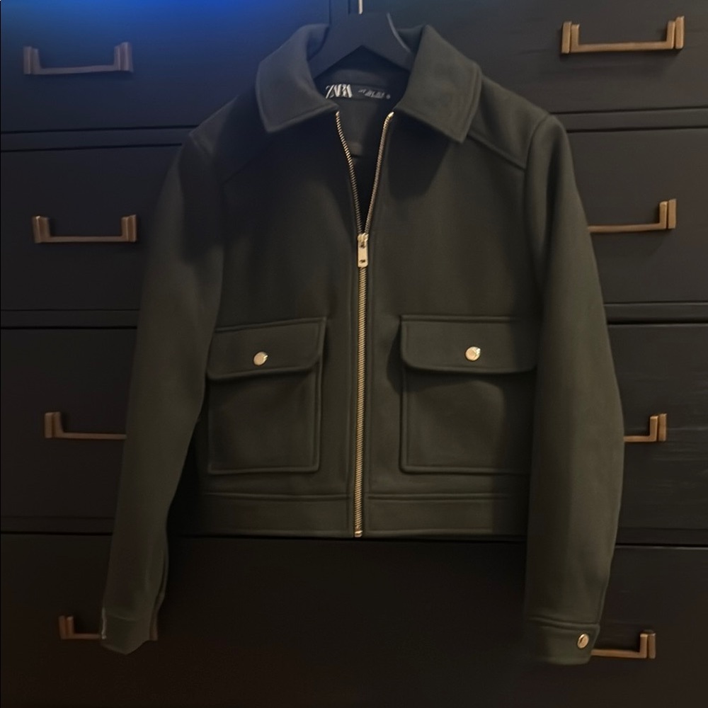 Zara Olive Green Jacket with Gold Accents